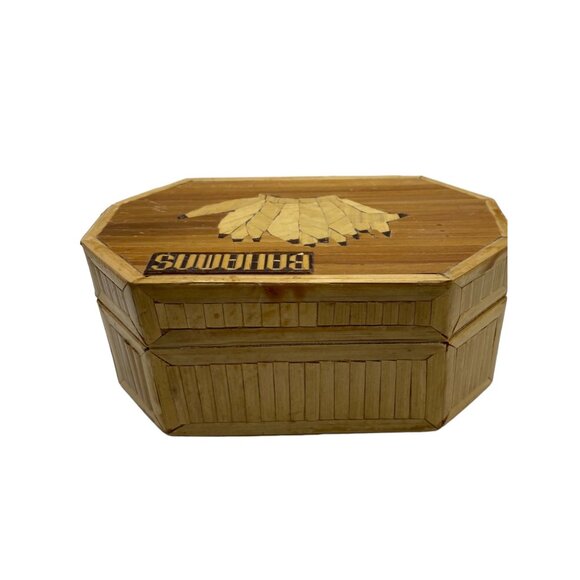 Handmade Octagonal Bahamas Wooden Trinket Jewelry Box /with lid. Lined Souvenir - Picture 5 of 10
